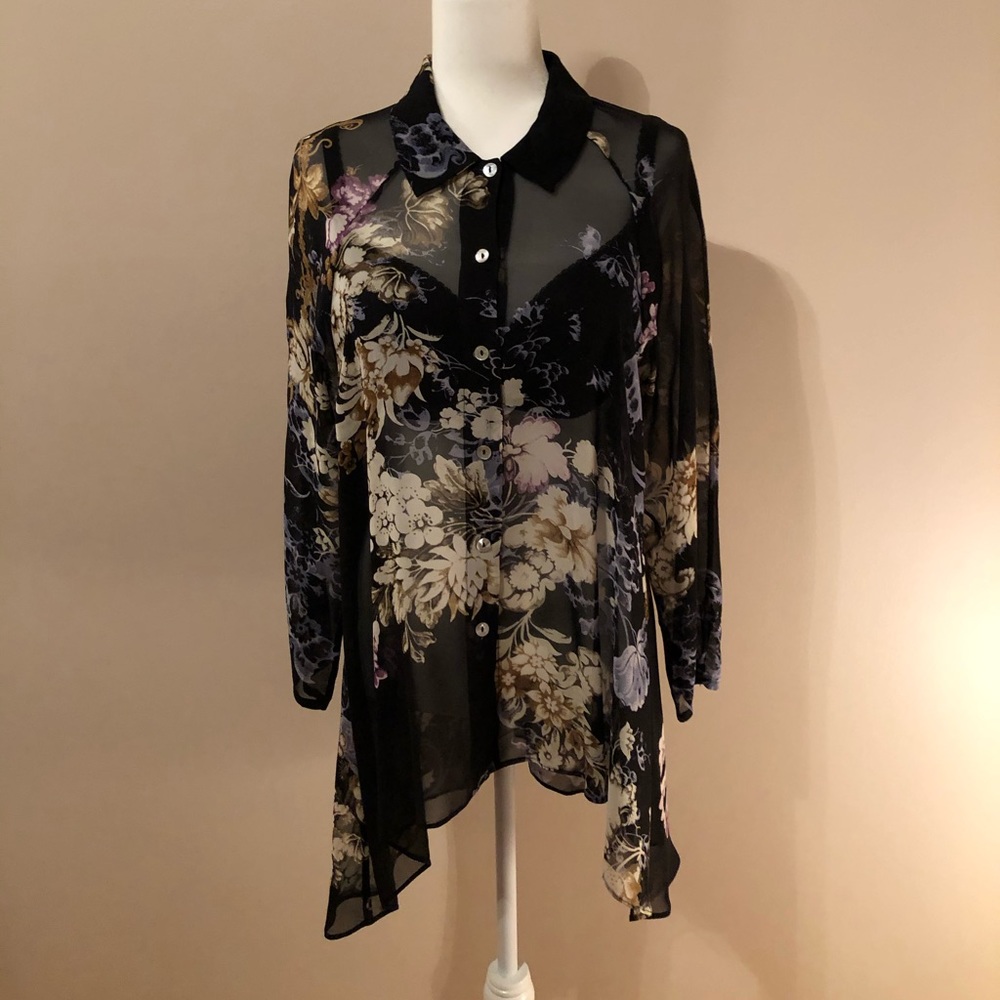 Citron Black Floral Print Blouse